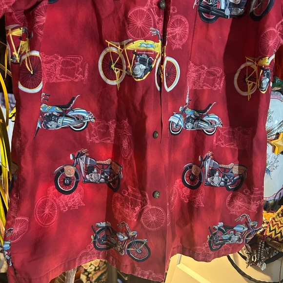 Halekulani Hawaii Red Motorcycle Pattern Men's Shirt XL - Picture 5 of 11